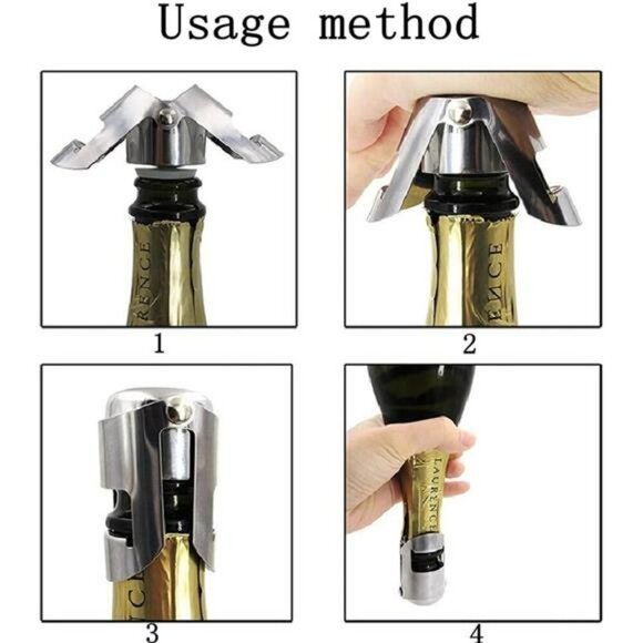 Champagne Bottle Stopper Set Stainless Steel Sparkling Wine Seal Plugs 3 Pack - Picture 3 of 7